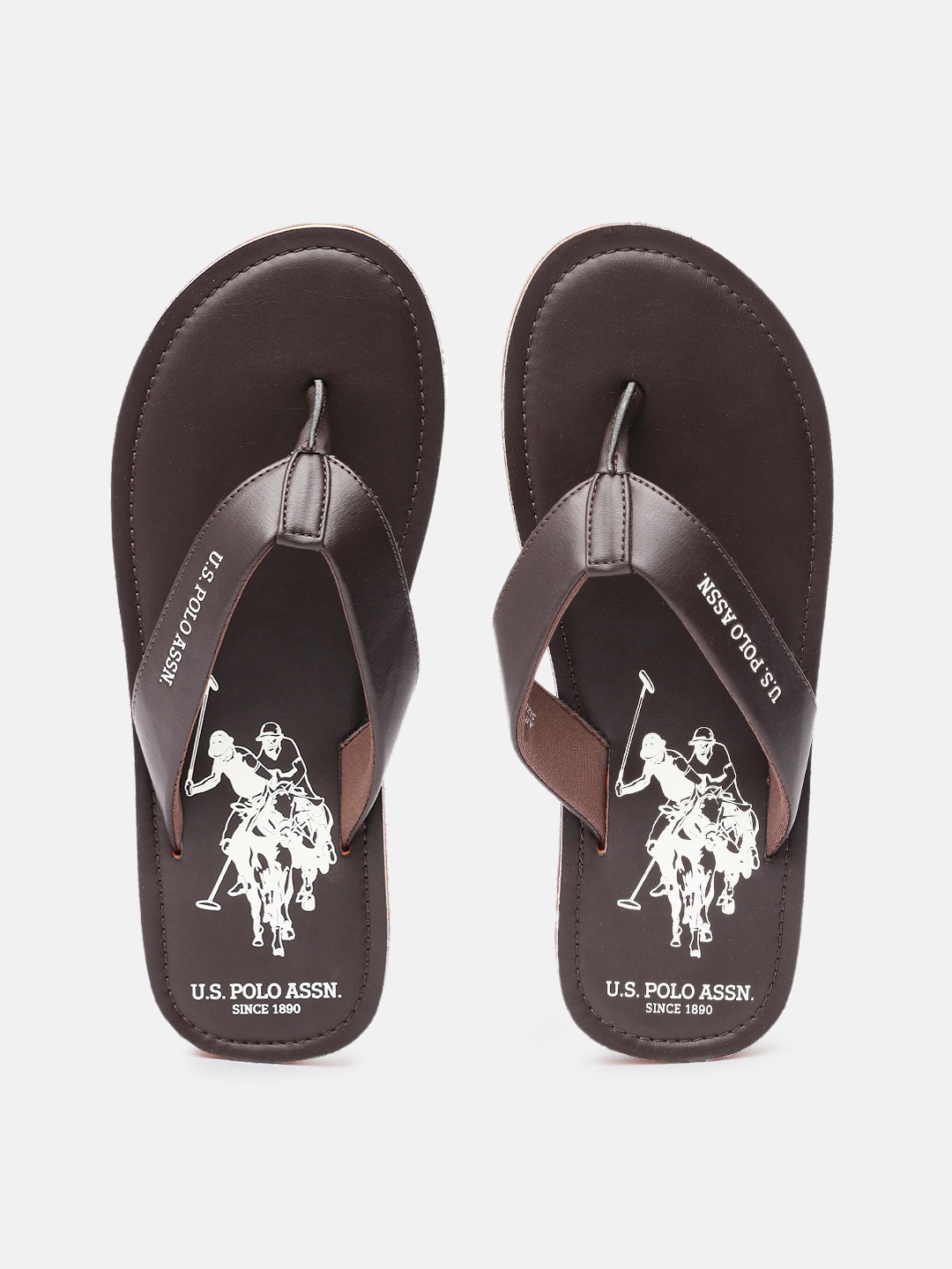 

U.S. Polo Assn. Men Brand Logo Printed Thong Flip-Flops, Brown