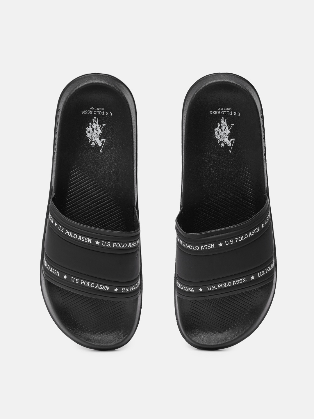 

U.S. Polo Assn. Men Solid Sliders With Minimal Brand Logo Print Detail, Black