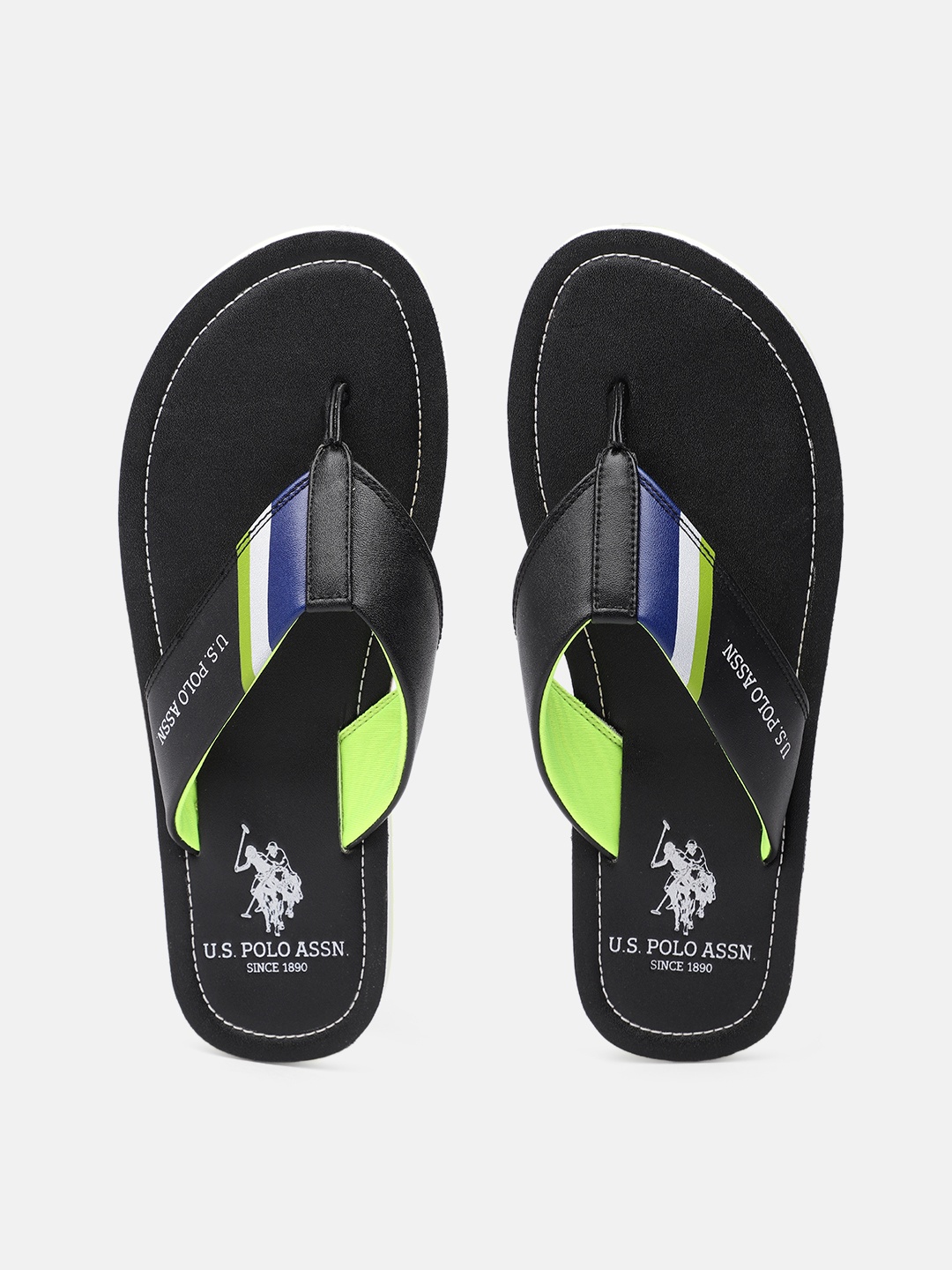 

U.S. Polo Assn. Men Brand Logo Printed Thong Flip-Flops, Black
