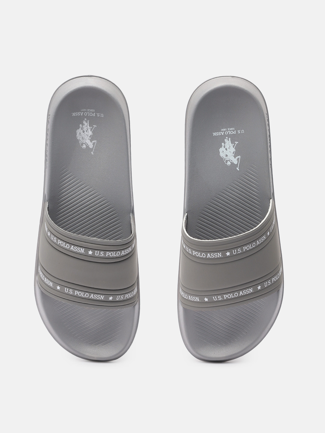 

U.S. Polo Assn. Men Solid Wode 2.0 Sliders With Minimal Brand Logo Print Detail, Grey