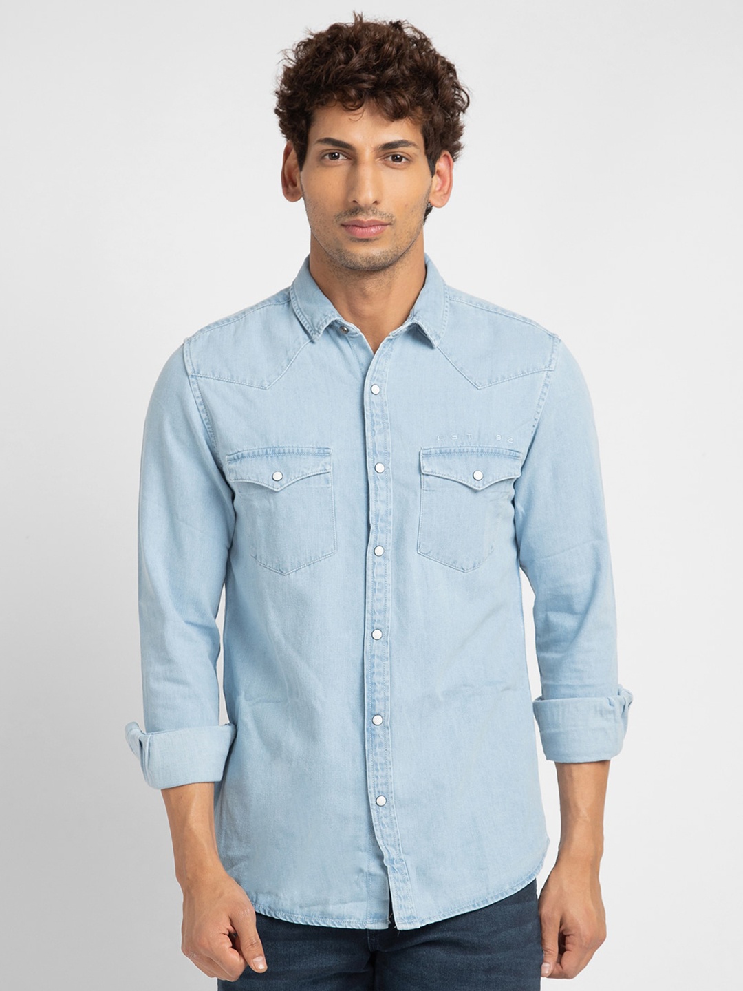 

SPYKAR Men Classic Slim Fit Cotton Casual Shirt, Blue