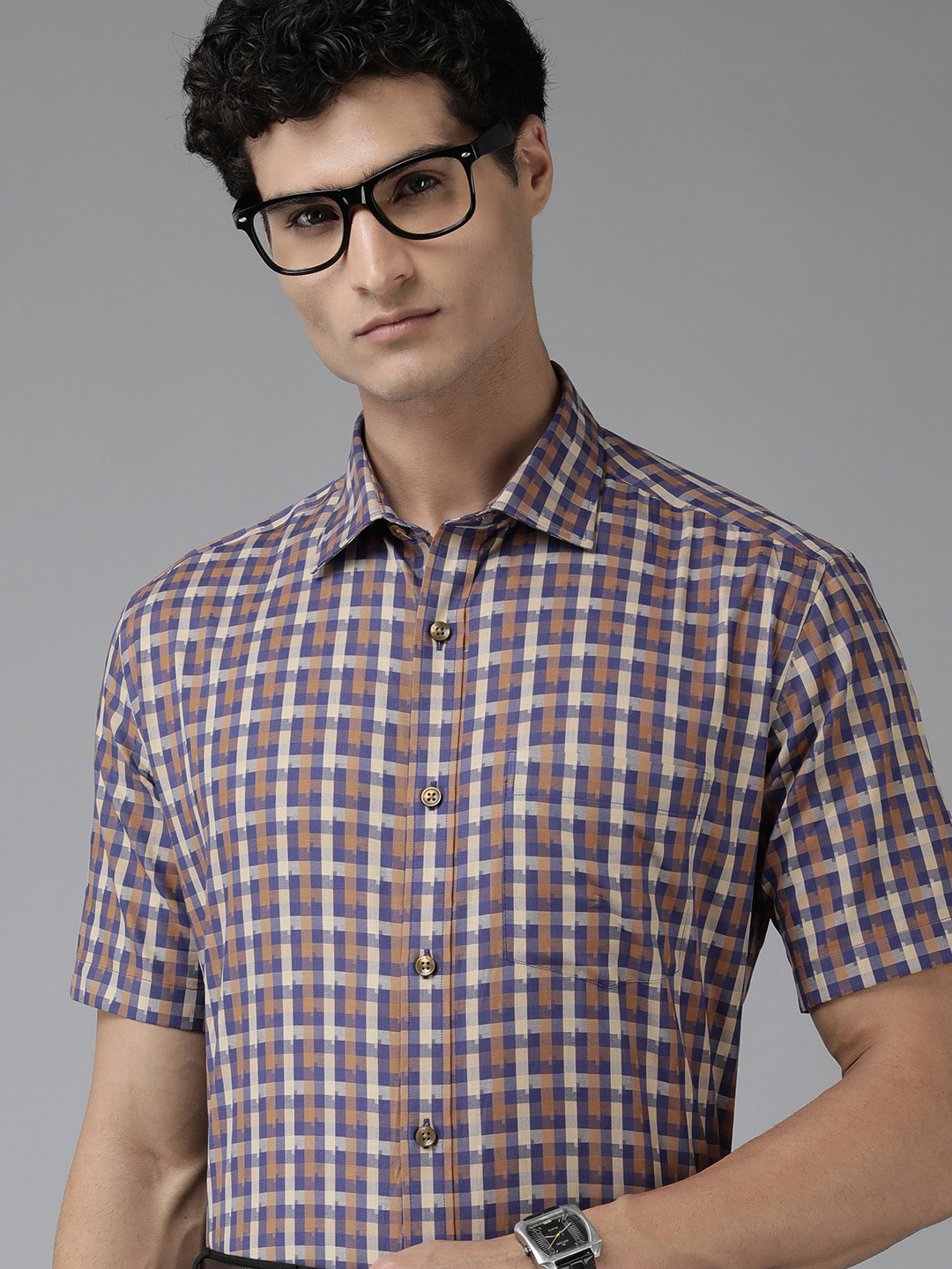

Park Avenue Checked Formal Shirt, Brown