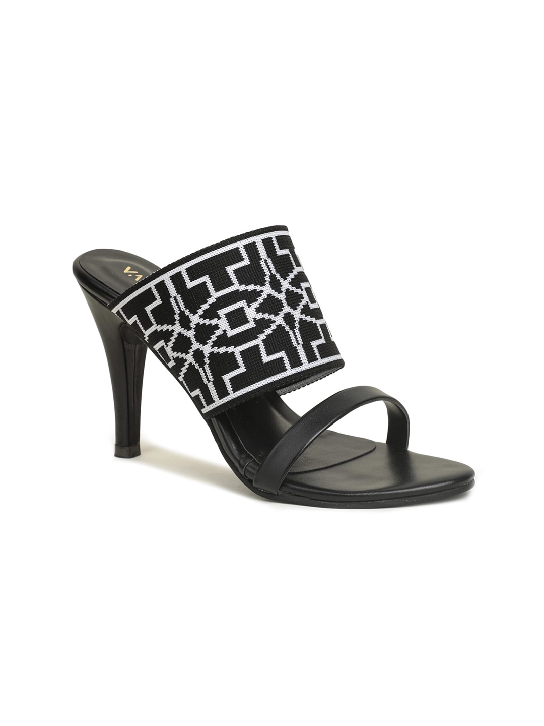 

VALIOSAA Stiletto Printed Slip On Mules, Black