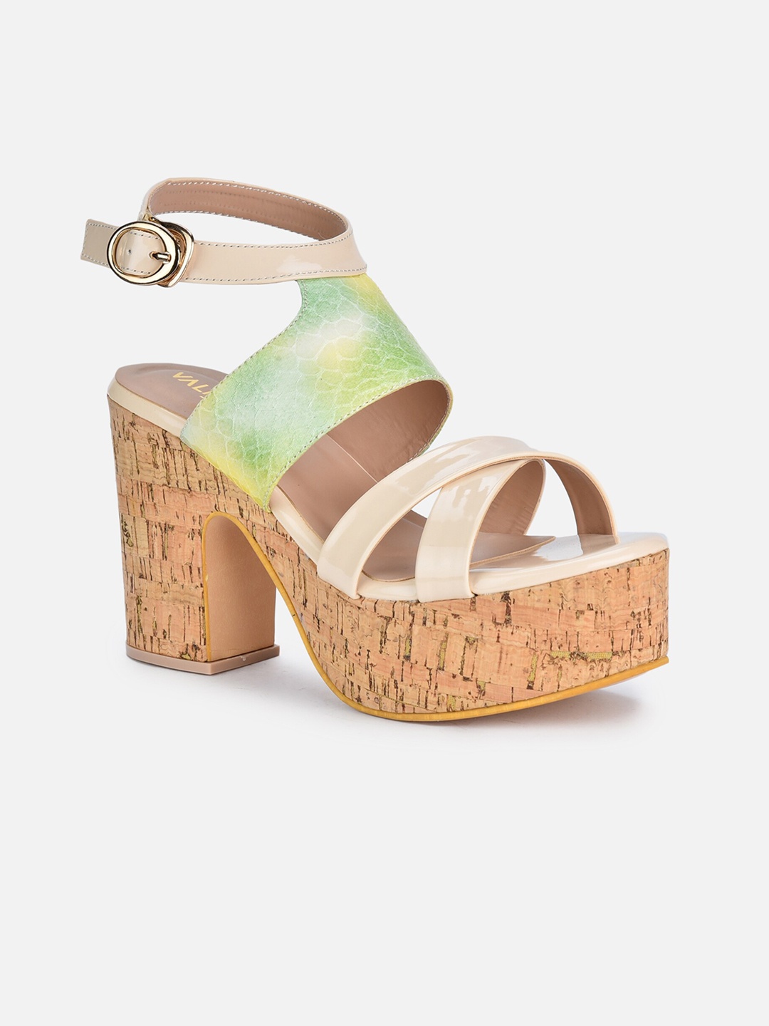 

VALIOSAA Printed Ankle Loop Platform Heels, Cream