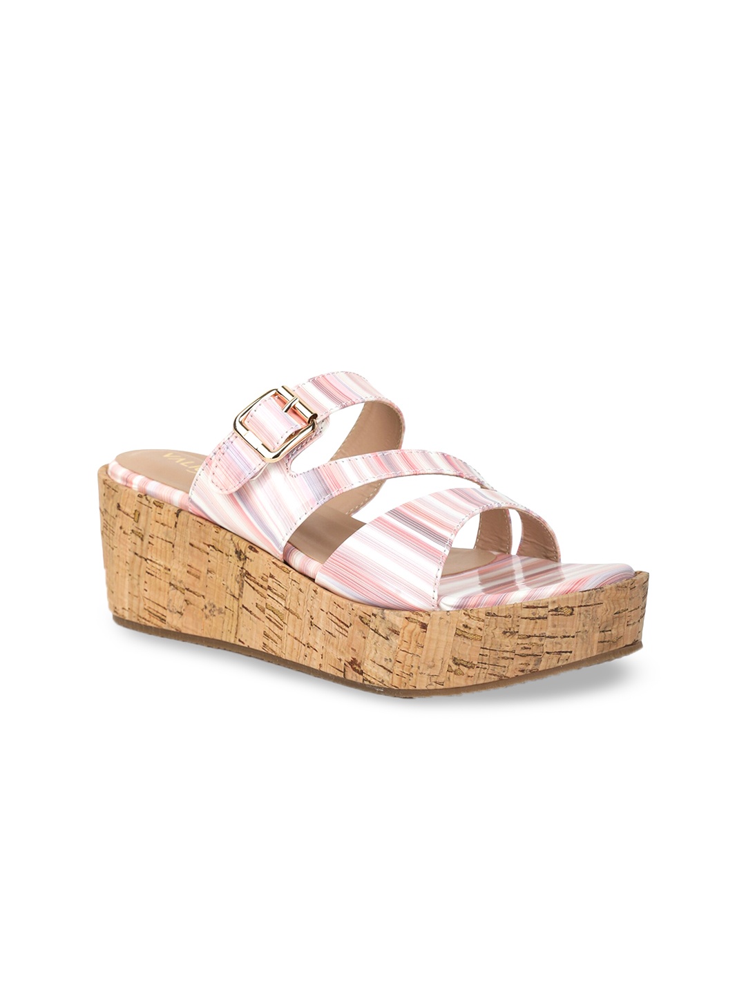 

VALIOSAA Striped Open Toe Wedge Heels, Pink