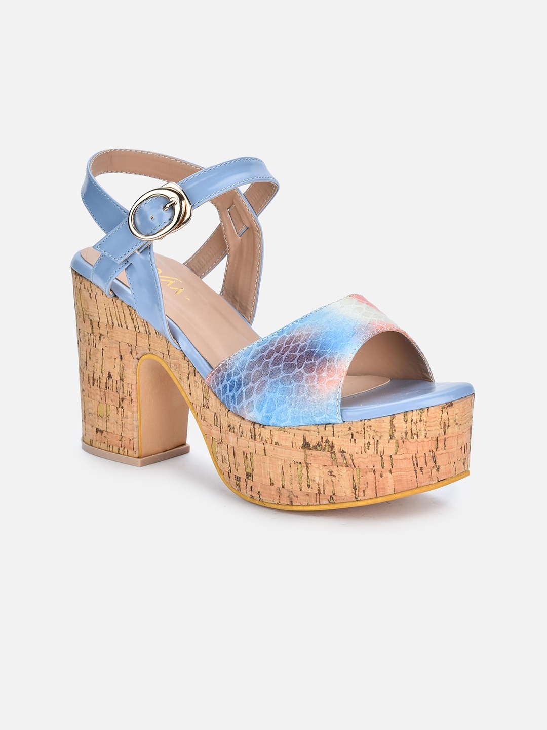 

VALIOSAA Backstrap Block Heels with Buckles, Blue