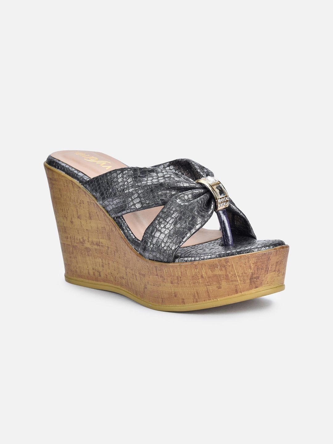 

VALIOSAA Textured Party Wedge Heels, Metallic