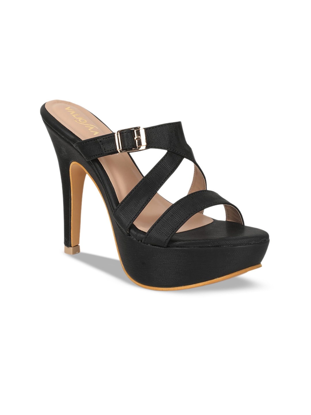 

VALIOSAA Open Toe Platform Heels, Black