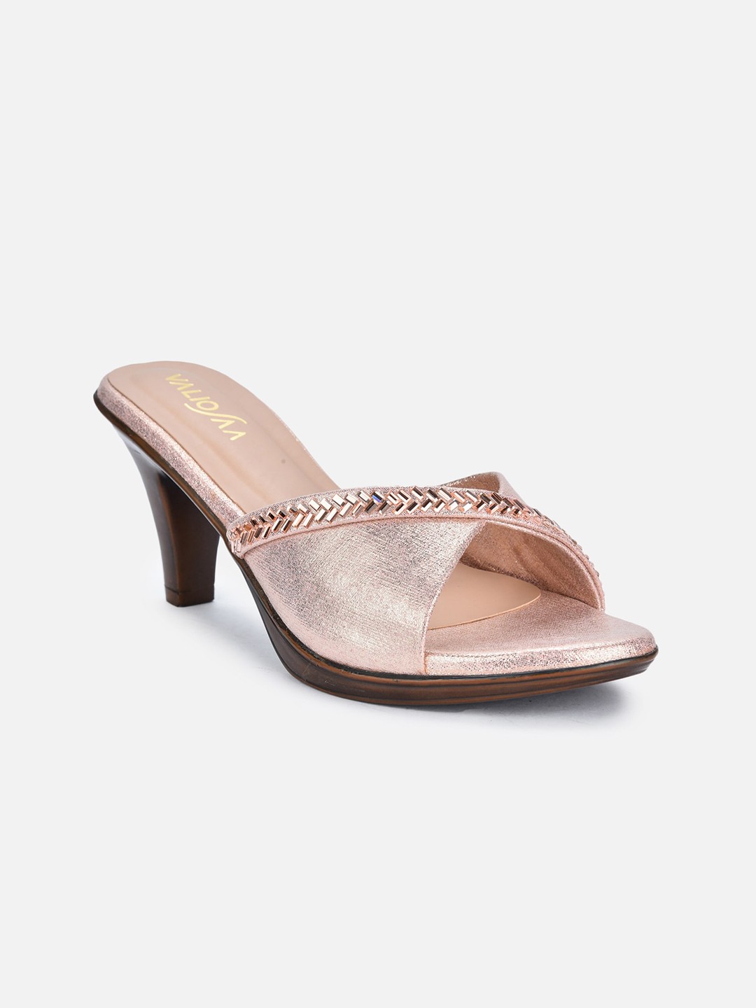 

VALIOSAA Embellished Party Block Heels, Rose gold