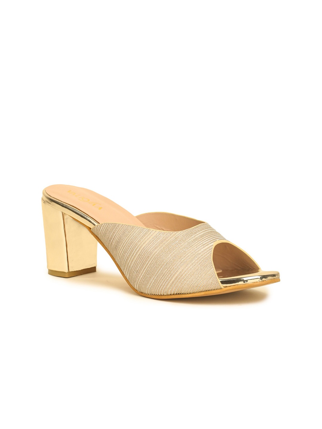 

VALIOSAA Gold-Toned Textured Party Block Peep Toes