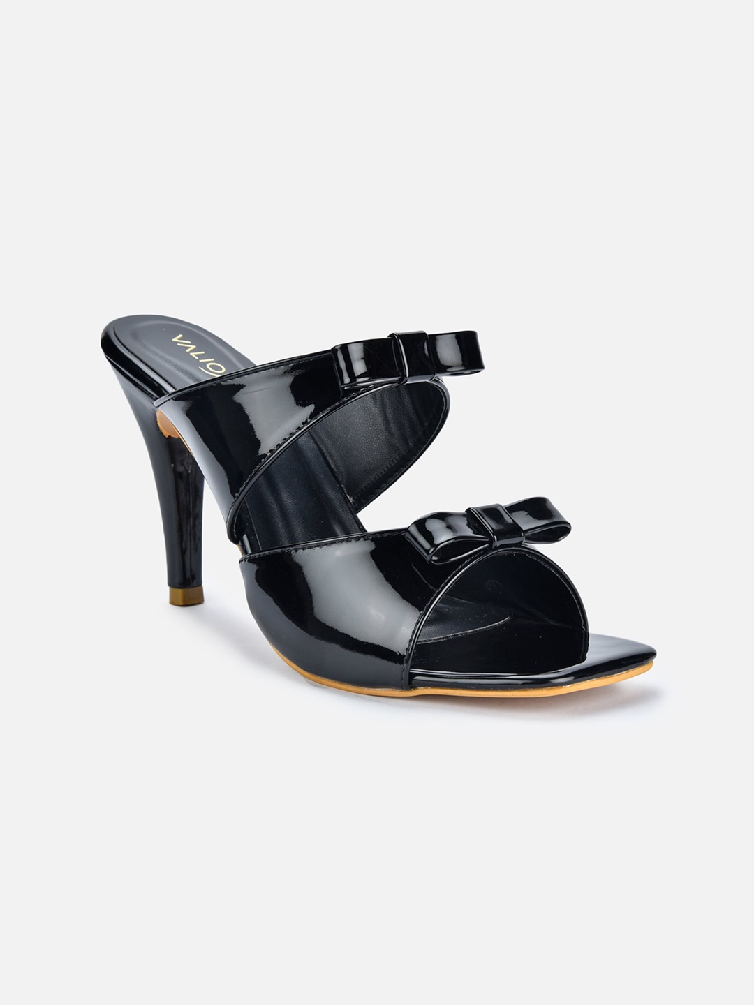 

VALIOSAA Peep Toes Open Back Heels With Bows, Black