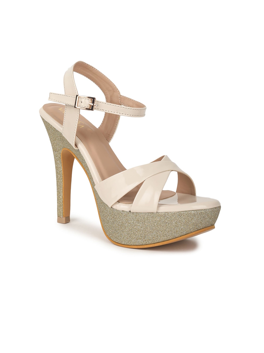 

VALIOSAA Peep Toe Stiletto Heels With Buckles, Cream