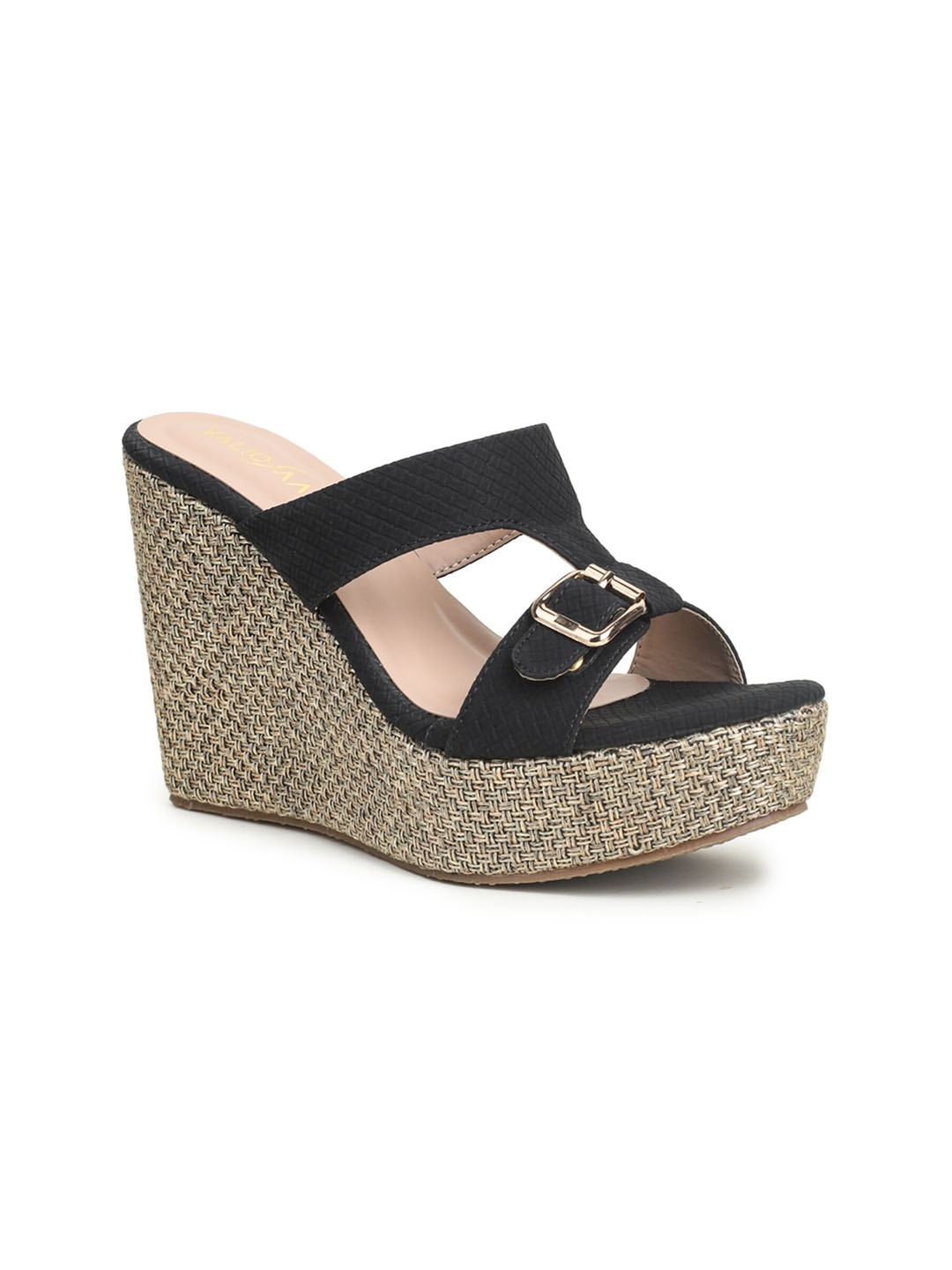 

VALIOSAA Buckle Embellished Wedge Heels, Black