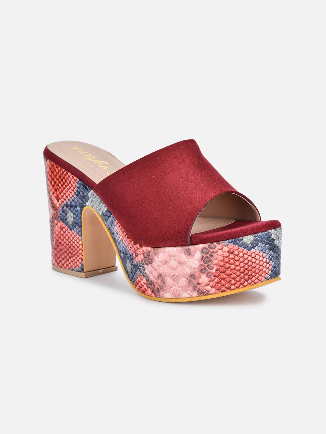 

VALIOSAA Printed Suede Block Mules, Maroon