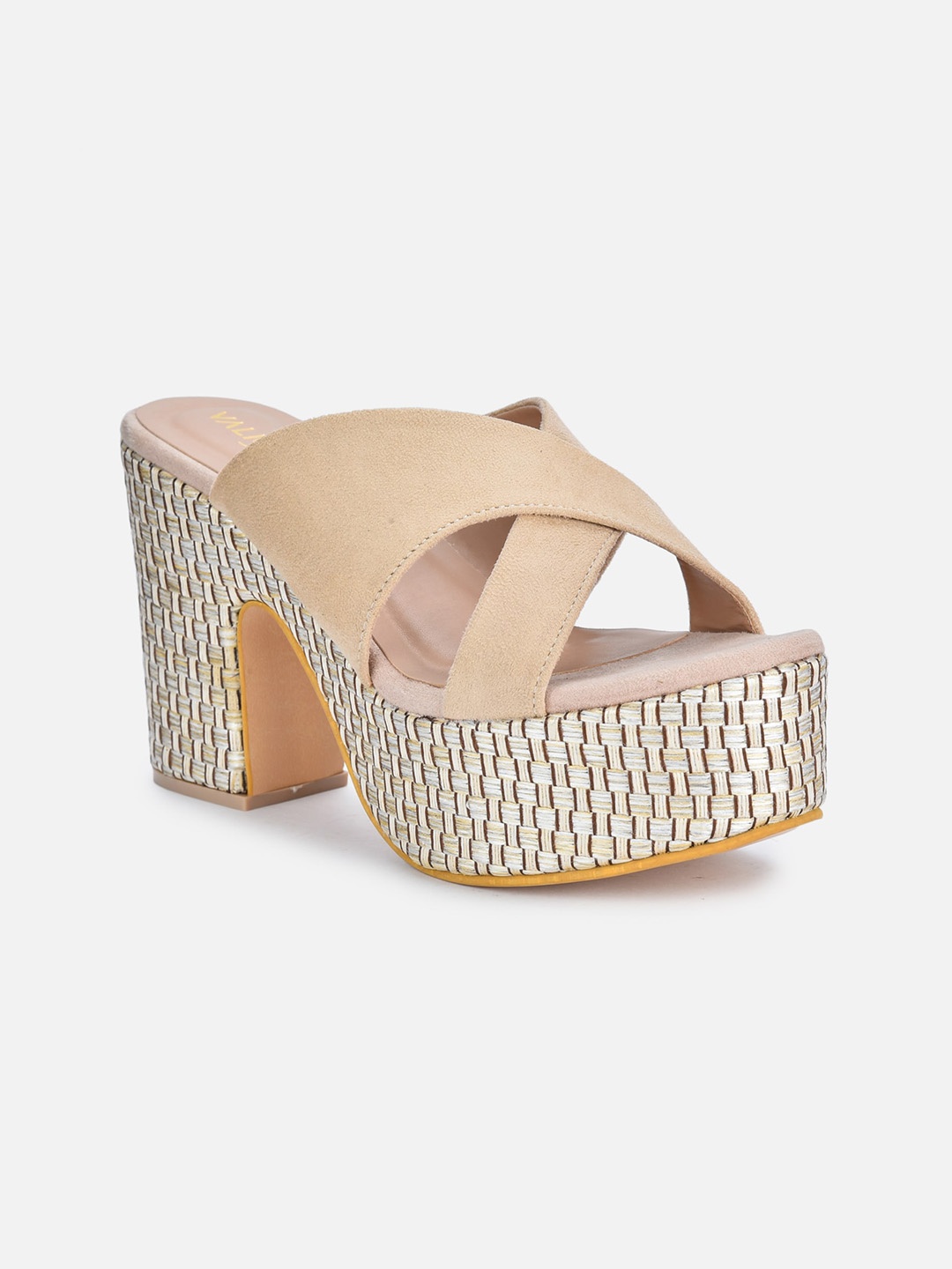 

VALIOSAA Open Toe Suede Platform Heels, Cream