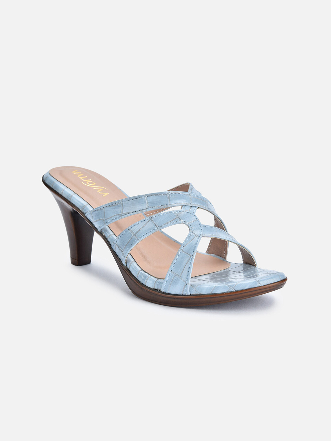 

VALIOSAA Textured Open Back Stiletto Heels, Blue
