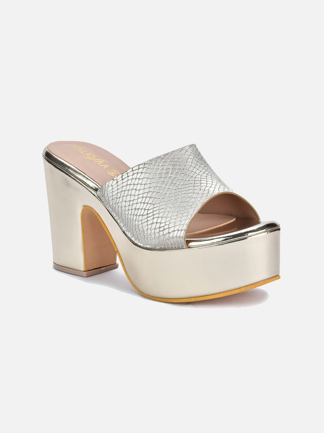 

VALIOSAA Open Back Party Platform Heels, Gold
