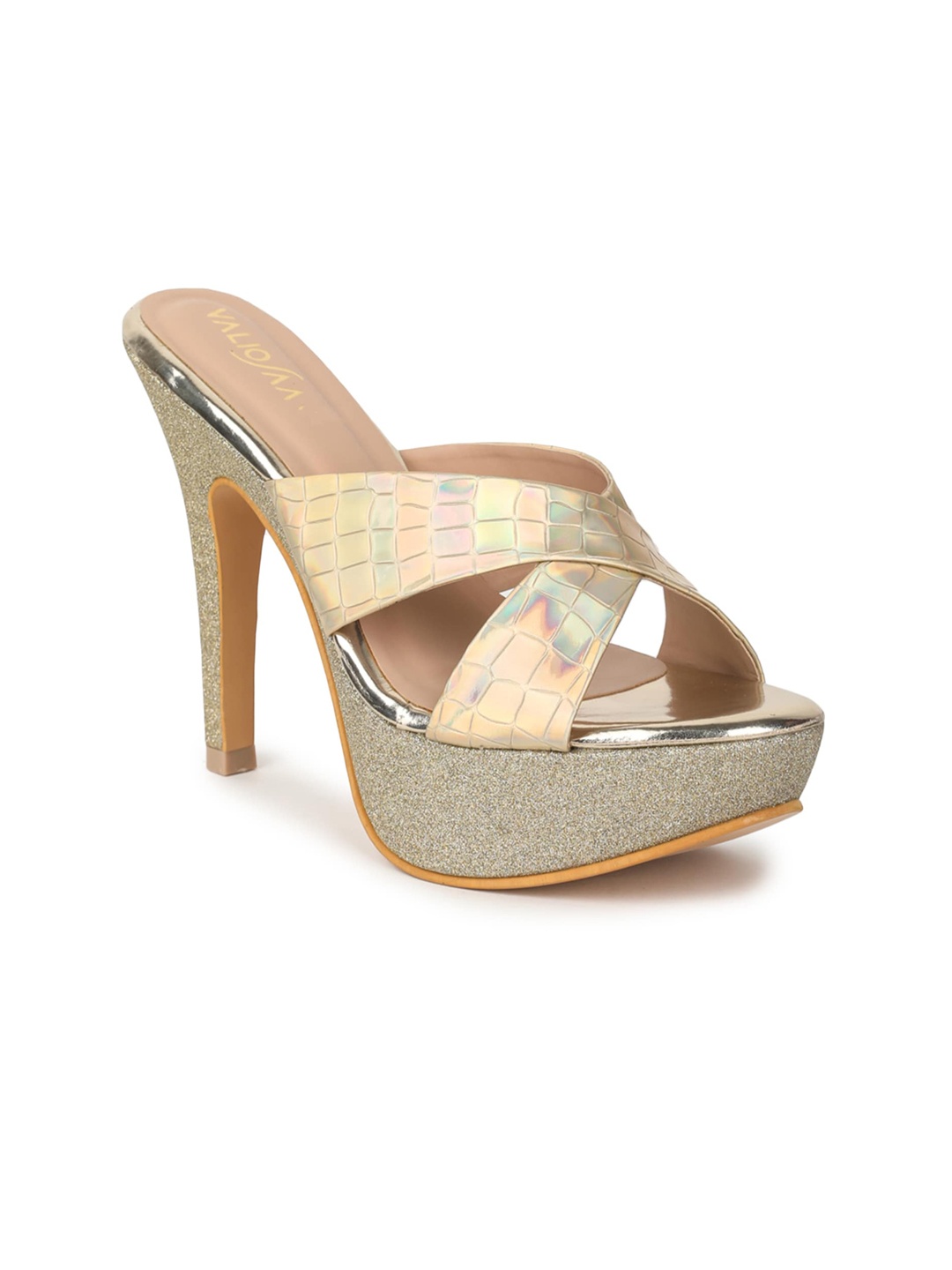 

VALIOSAA Embellished Platform Heels, Gold