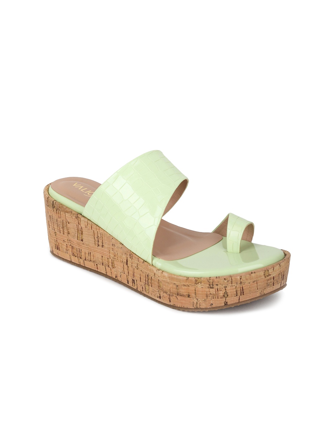 

VALIOSAA Textured One Toe Wedge Heels, Green