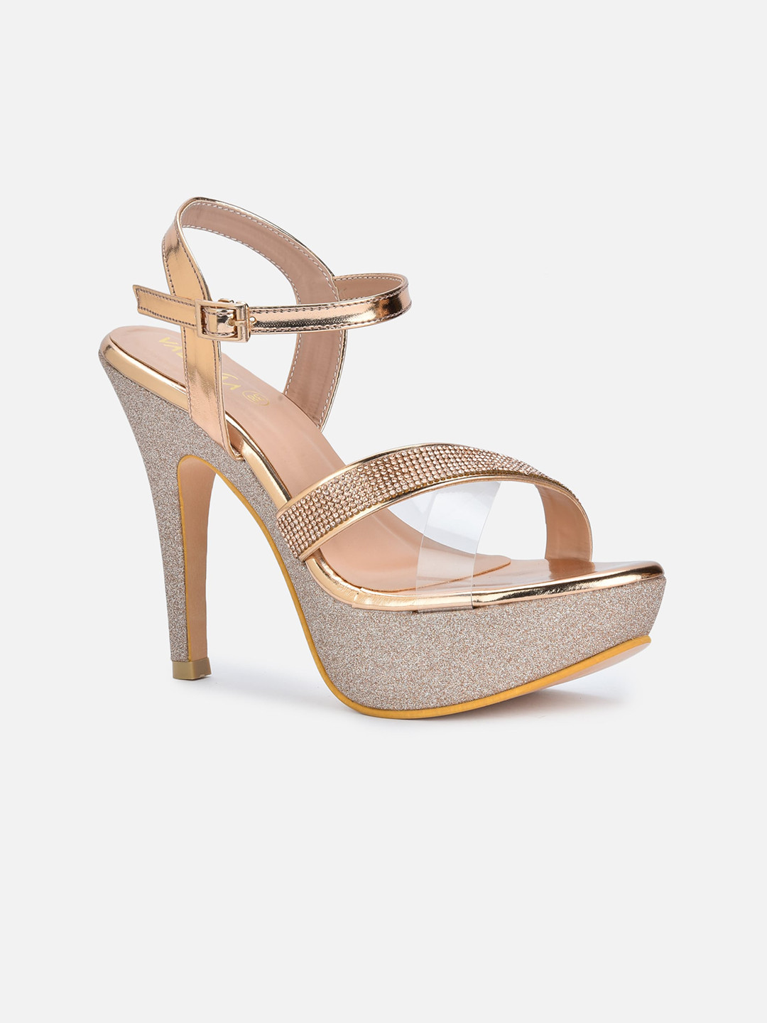 

VALIOSAA Embellished Party Platform Heels, Rose gold