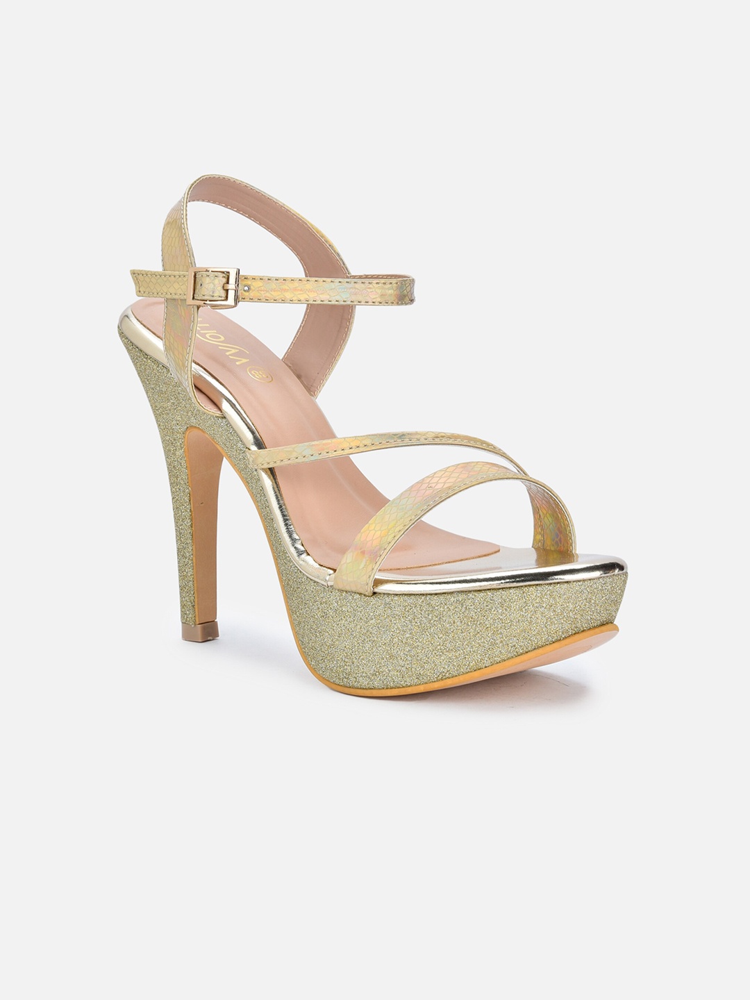 

VALIOSAA Embellished Stiletto Heels with Buckles, Gold