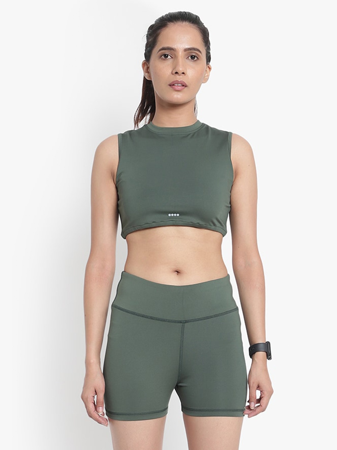 

Wearjukebox Women Crop Top With Tights, Green