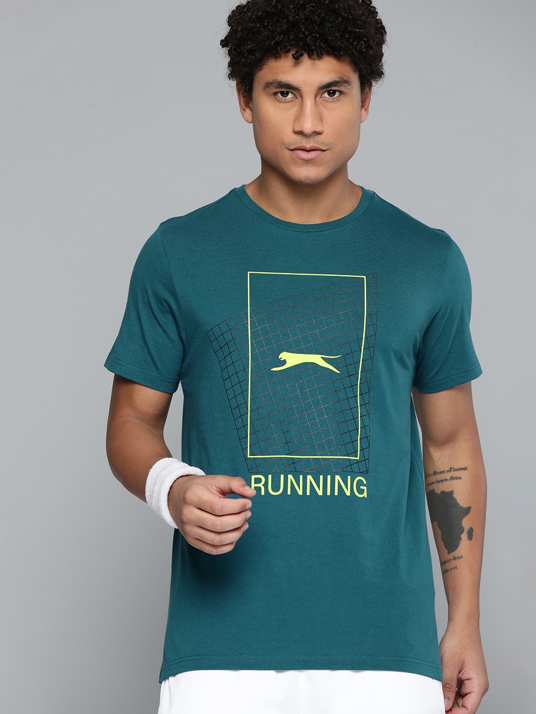 

Slazenger Men Brand Logo Printed Running T-shirt, Teal