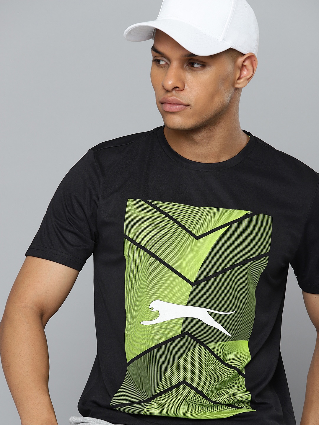 

Slazenger Men Running Ultra-Dry Geometric Print T-shirt, Black