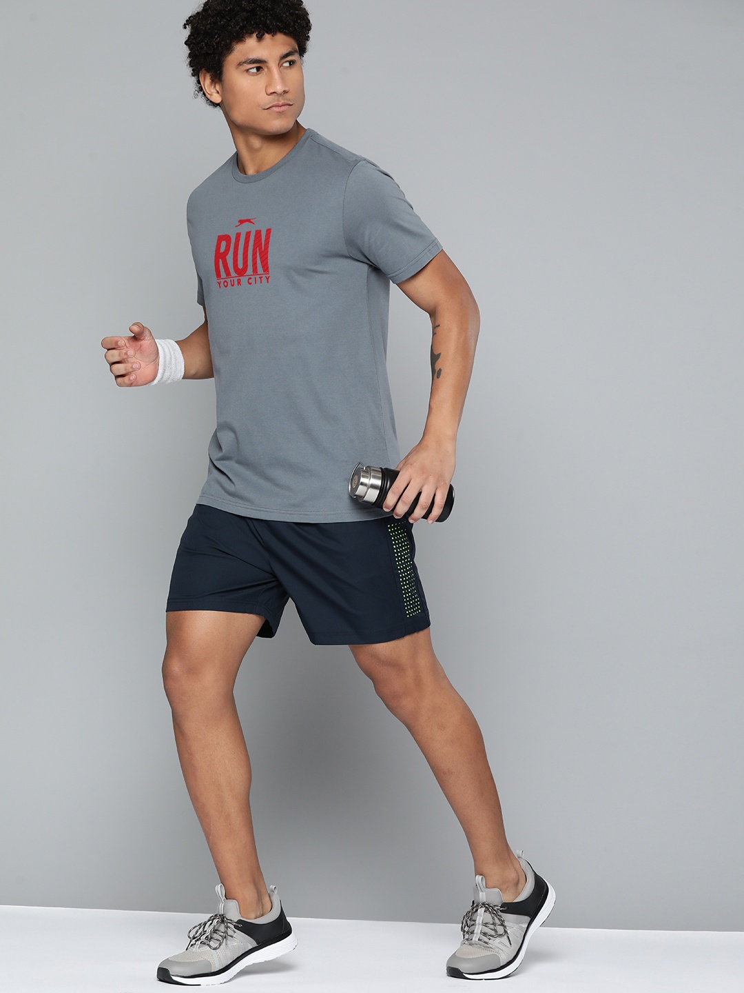

Slazenger Men Typography Printed Running T-shirt, Grey