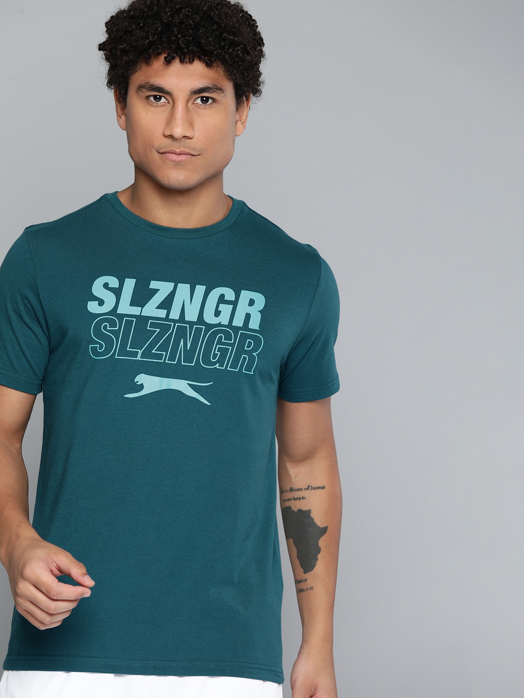 

Slazenger Men Brand Logo Printed Running T-shirt, Teal