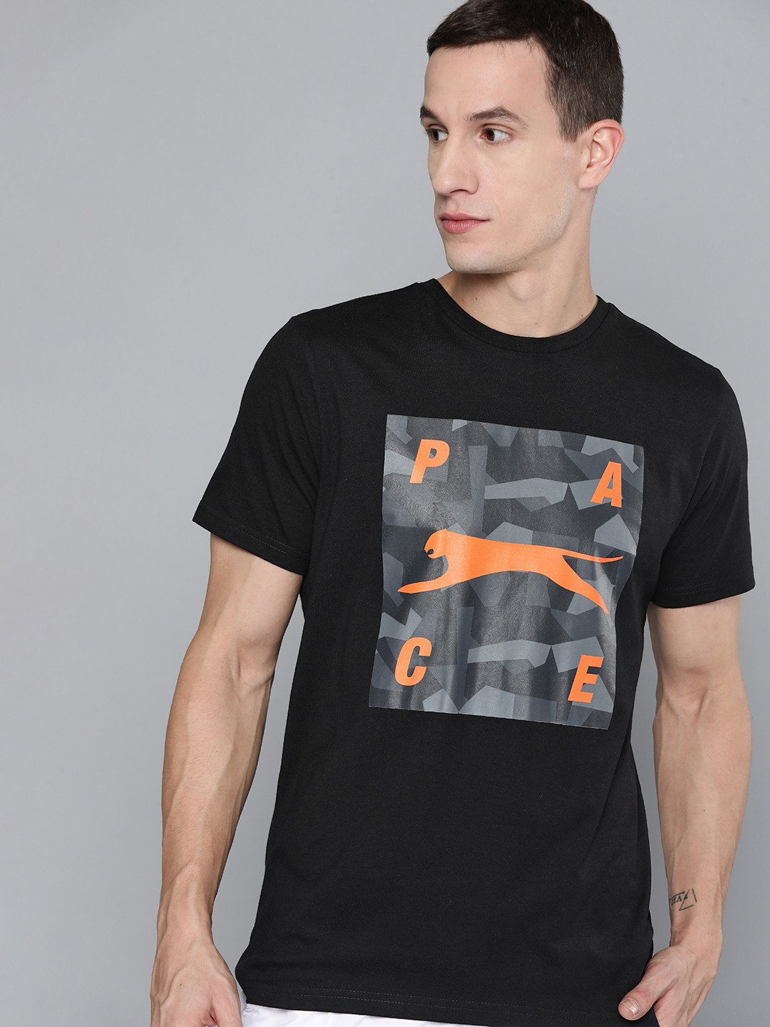 

Slazenger Men Brand Logo Printed Running T-shirt, Black