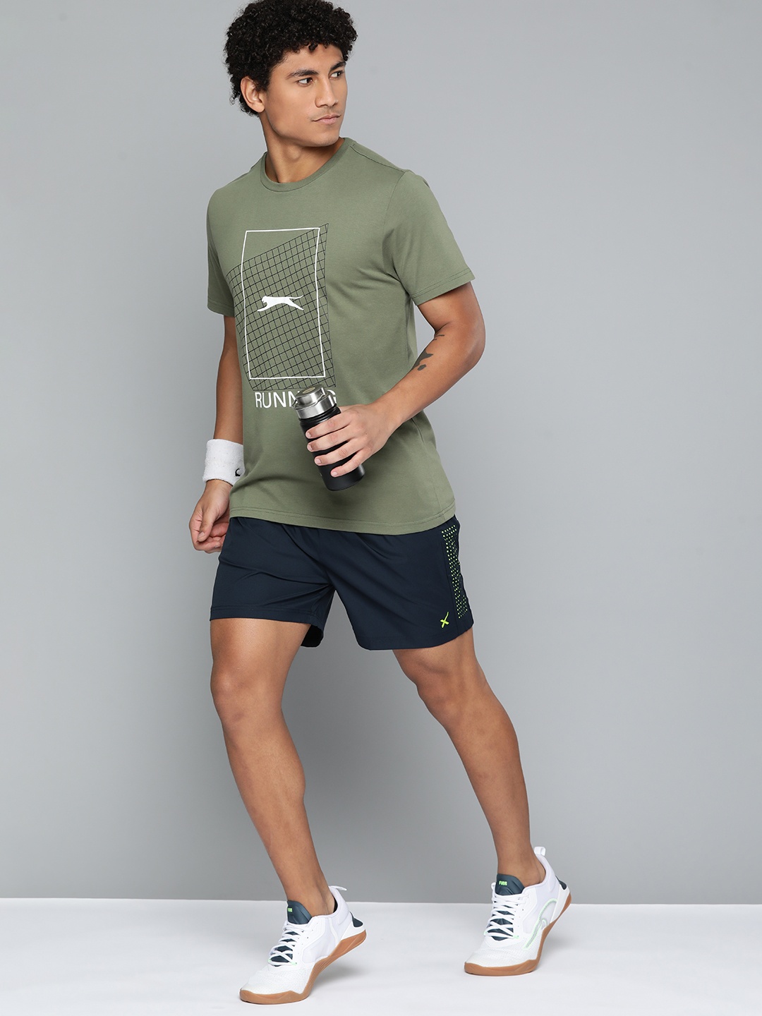 

Slazenger Men Brand Logo Printed Running T-shirt, Green
