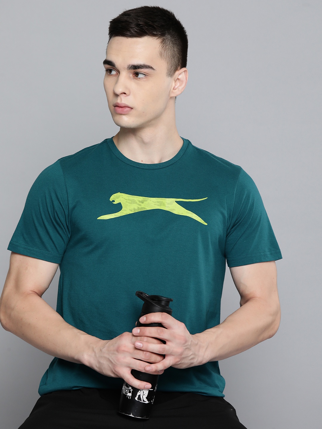 

Slazenger Men Brand Logo Printed Running T-shirt, Teal