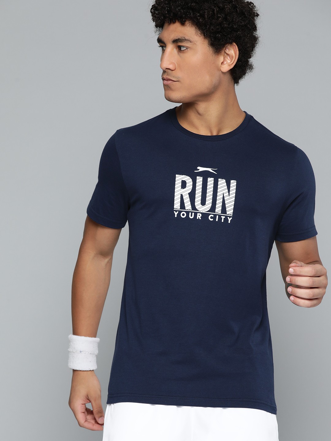 

Slazenger Men Typography Printed Running T-shirt, Navy blue