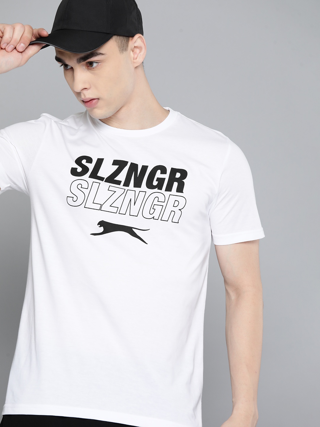 

Slazenger Men Brand Logo Printed Running T-shirt, White
