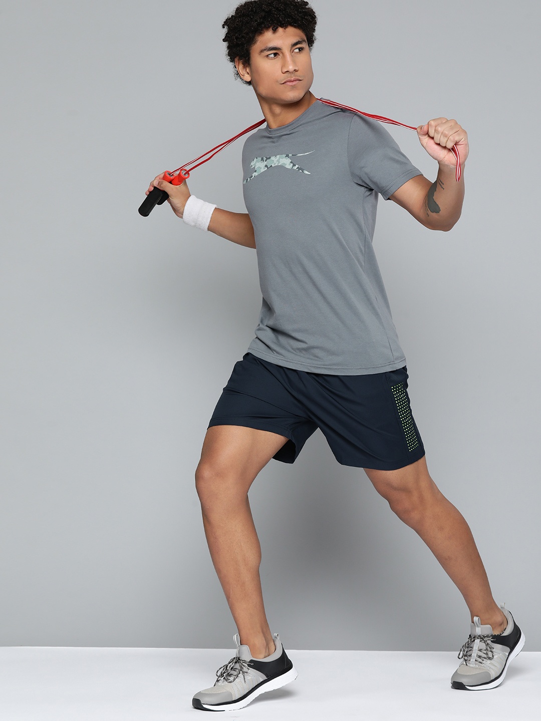 

Slazenger Men Brand Logo Printed Running T-shirt, Grey