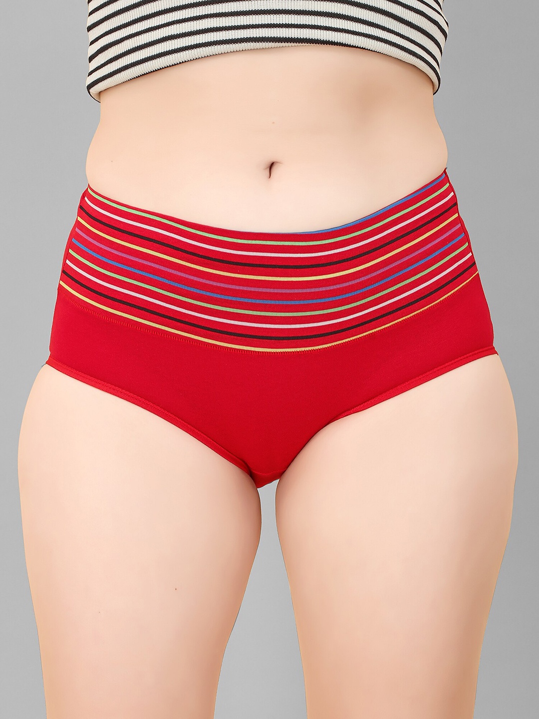 

Flenzy Women Striped Cotton Hipster Brief, Red