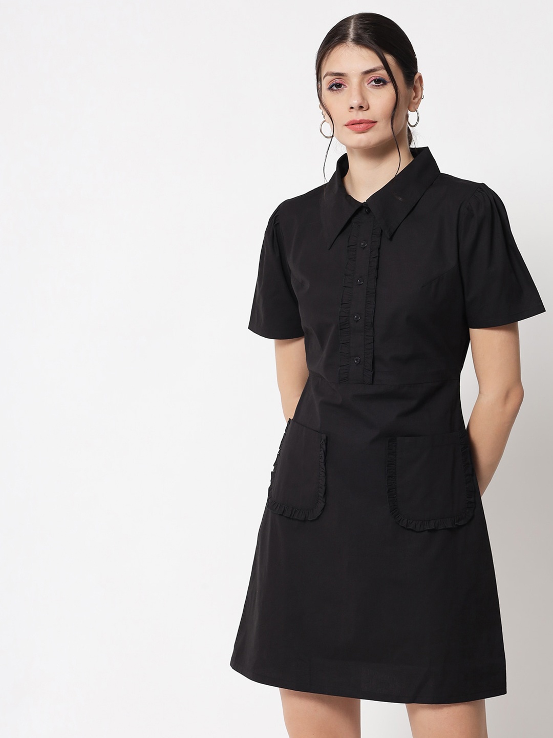 

The Vanca Pocket Detail Cotton Shirt Dress, Black
