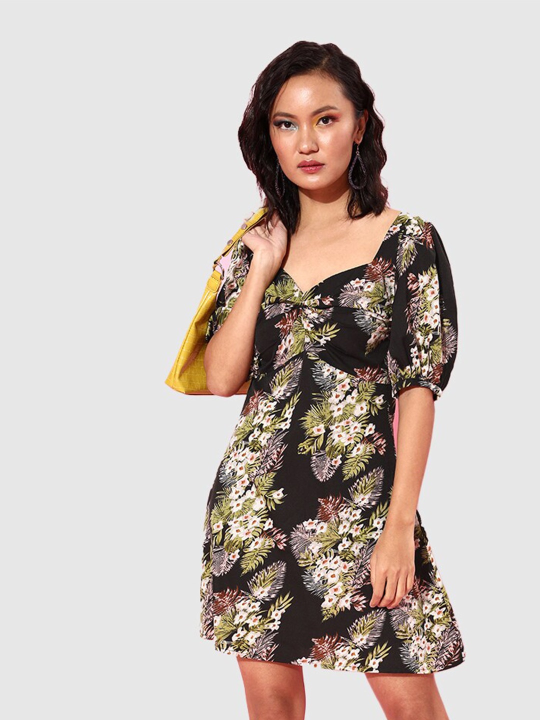 

The Vanca Floral Printed A-Line Dress, Black