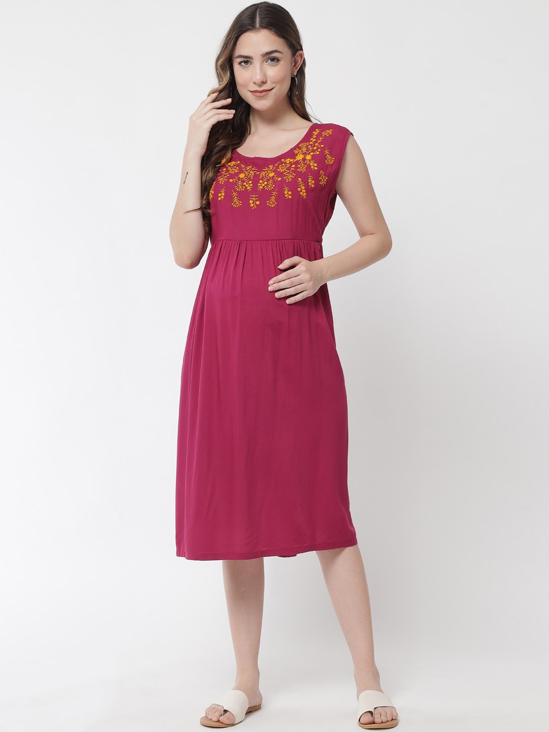 

The Vanca Floral Embroidered Maternity Midi Dress, Red
