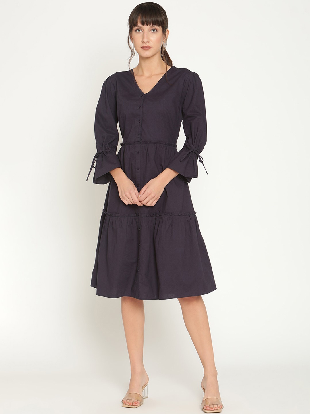 

The Vanca Tiered Fit & Flare Dress, Navy blue