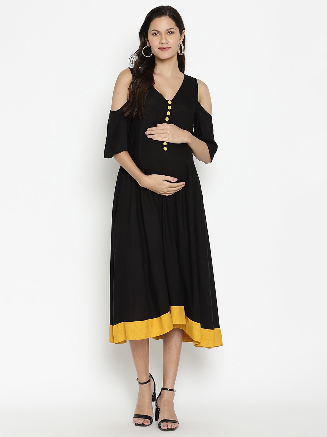 

The Vanca V-Neck Maternity Midi Dress, Black