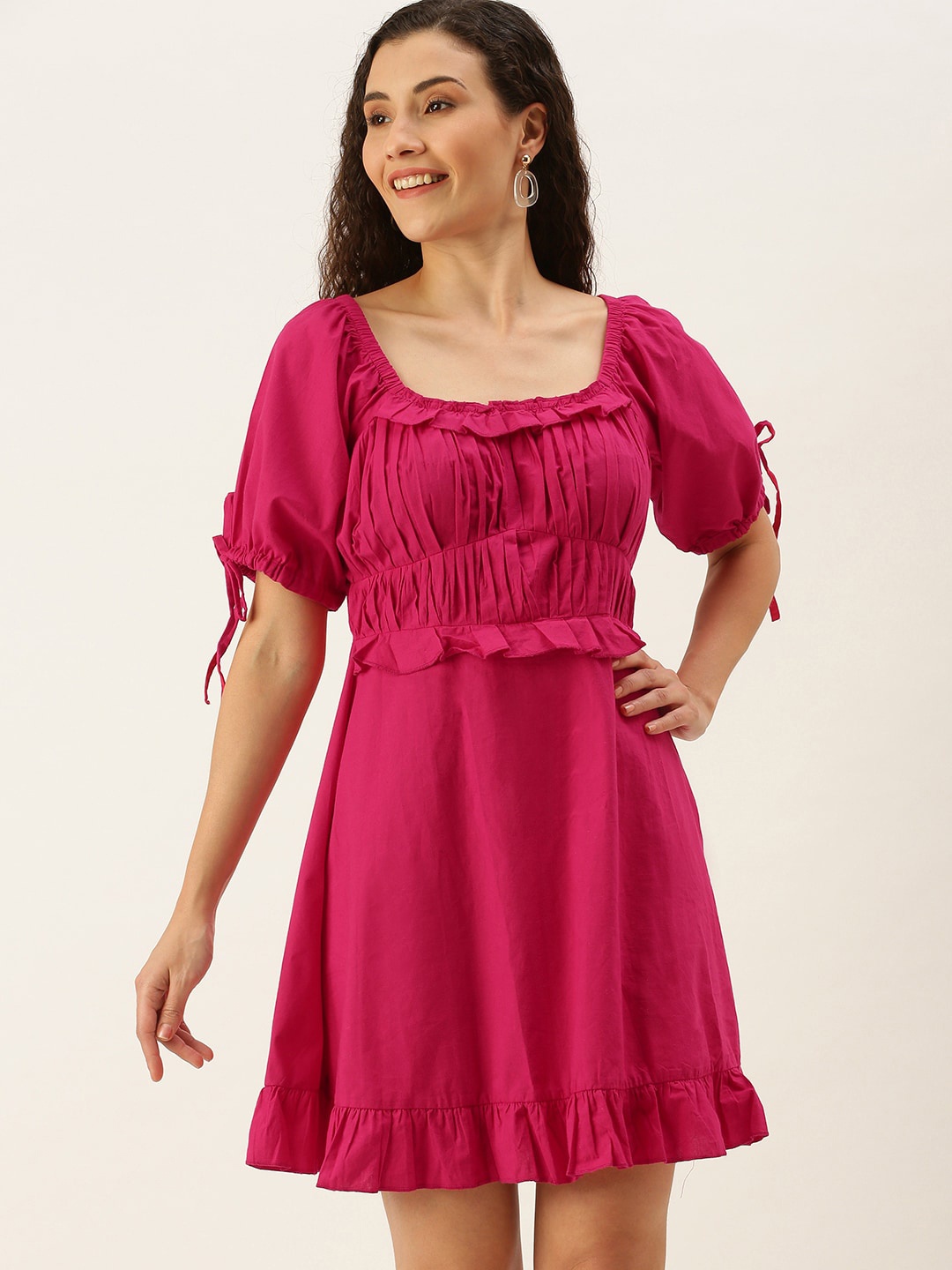 

The Vanca Square Neck Fit & Flare Cotton Dress, Pink