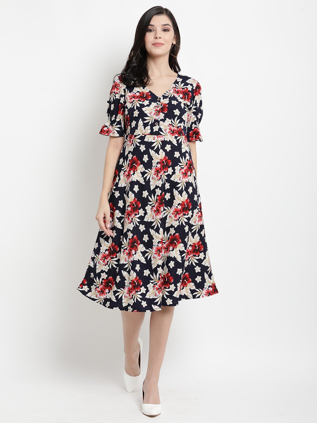 

The Vanca Floral Midi Dress, Black