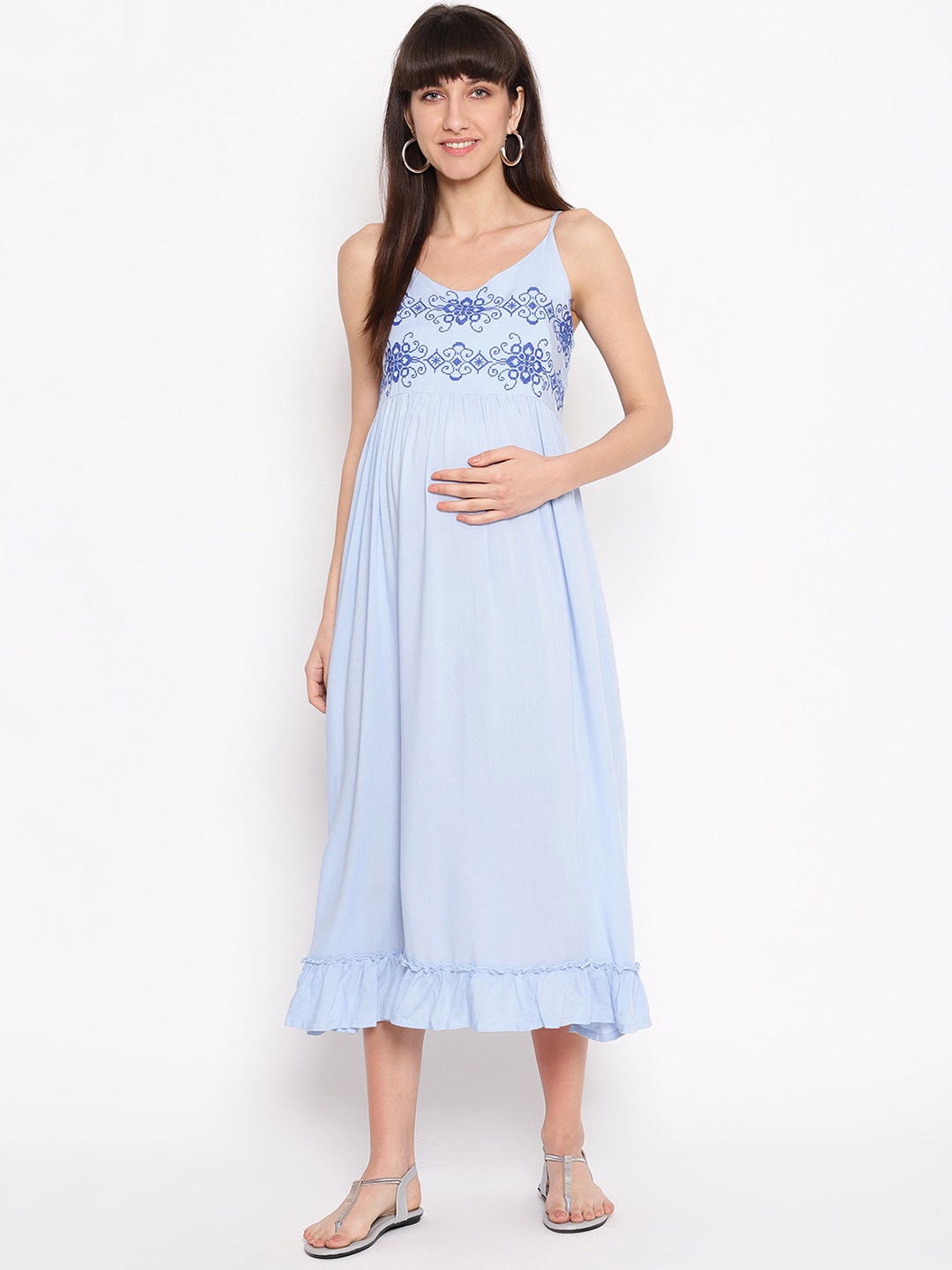 

The Vanca Sleeveless Maternity Sleeveless Empire Maxi Dress, Blue