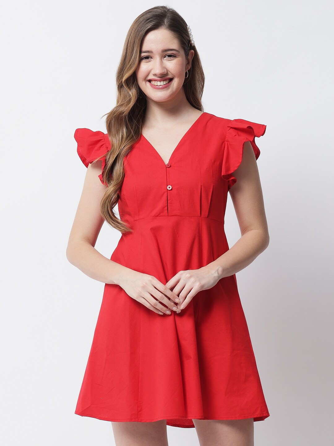 

The Vanca V-Neck Mini Cotton Dress, Red