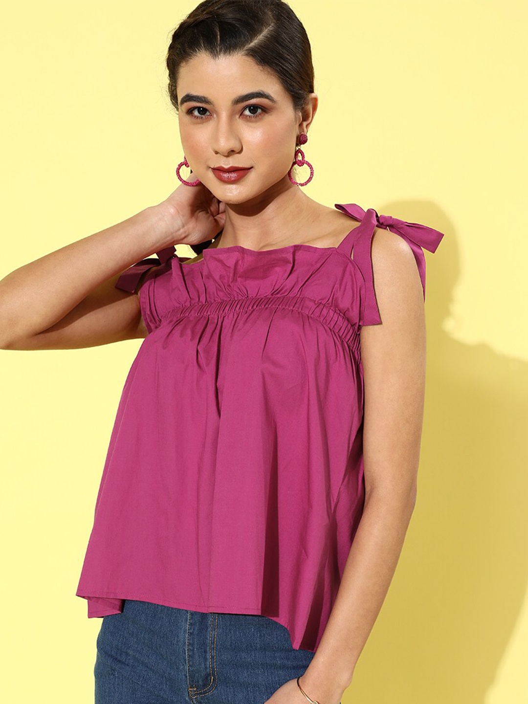 

The Vanca Shoulder Straps Cotton Empire Top, Pink