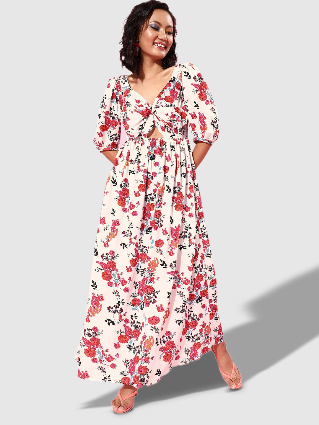 

The Vanca Floral Printed Fit & Flare Maxi Dress, White