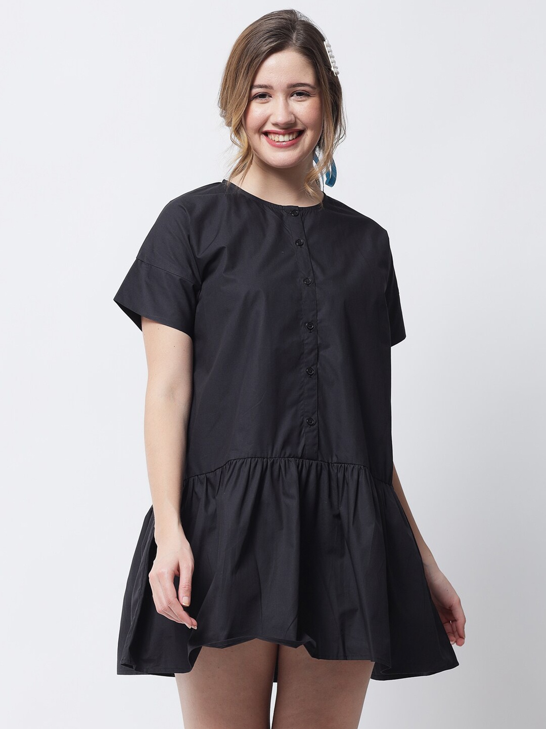 

The Vanca Flounce Cotton Mini A-Line Dress, Black