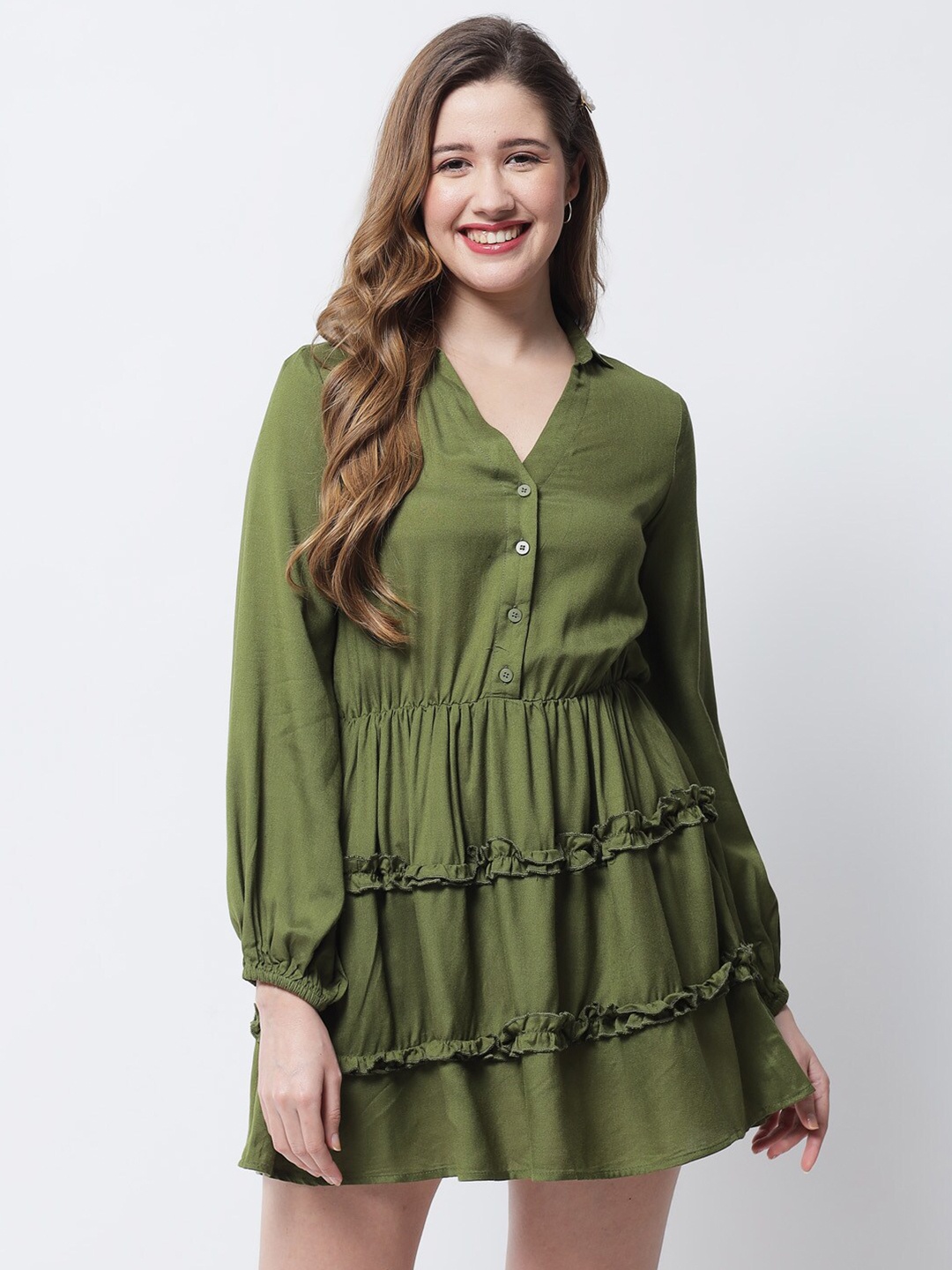 

The Vanca V neck Fit And Flare Dress, Green
